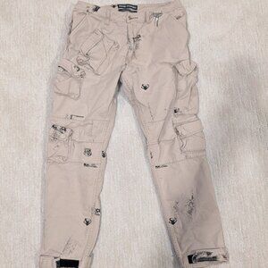 Reese Cooper Cargo Pant Pyrophyte Stamp Print Cotton Canvas 30 x 29 Mens Tan